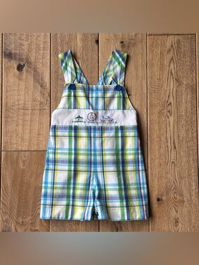 Strasburg Plaid Embroidered Circus Theme Shortall size 6 Months